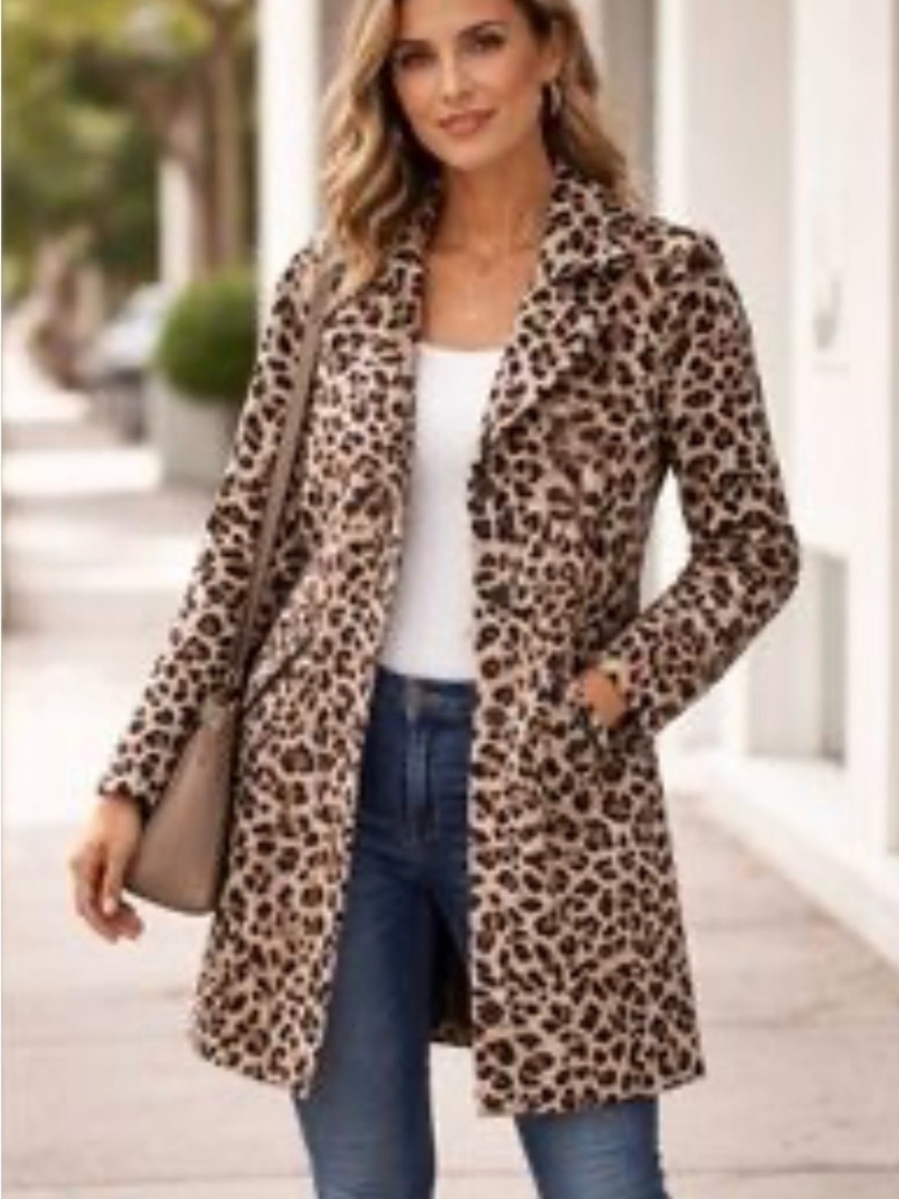 Noisy May - Leopard Print Longline Coat - Women’s Animal Print Jacket - EU Large